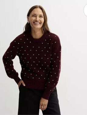 Nwt Nine West Plum Shine Crewneck Embellishment Sweater Pullover Size 2XL